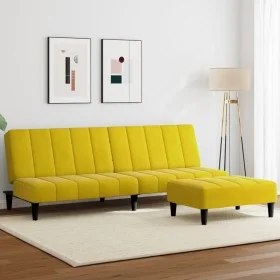 Sofá cama de 2 plazas con taburete terciopelo amarillo de , Sofás - Ref: Foro24-3258096, Precio: 298,79 €, Descuento: %
