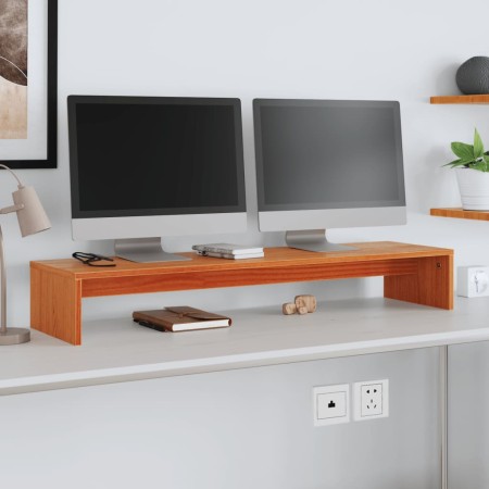 Soporte de monitor madera maciza pino marrón cera 100x27x15 cm de , Bases y elevadores para ordenadores - Ref: Foro24-847165,...