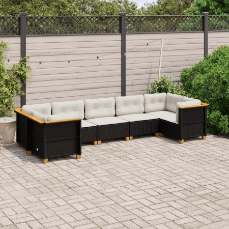 Set de sofás de jardín 7 pzas con cojines ratán sintético negro de , Conjuntos de jardín - Ref: Foro24-3261971, Precio: 536,4...