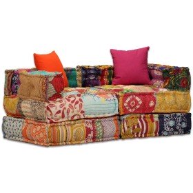 Puf modular de 2 plazas de tela patchwork en Decoración | Comprar online en Foru.es