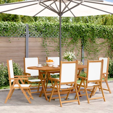 Sillas jardín reclinables 6 uds tela madera maciza blanco crema de , Sillas de jardín - Ref: Foro24-3214539, Precio: 442,52 €...