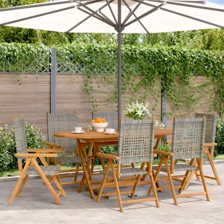 Sillas de jardín reclinables 6 uds ratán PE madera maciza gris de , Sillas de jardín - Ref: Foro24-3214524, Precio: 445,85 €,...