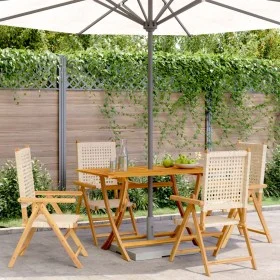 Sillas de jardín reclinables 4 uds ratán PE madera maciza beige de , Sillas de jardín - Ref: Foro24-3214526, Precio: 305,42 €...