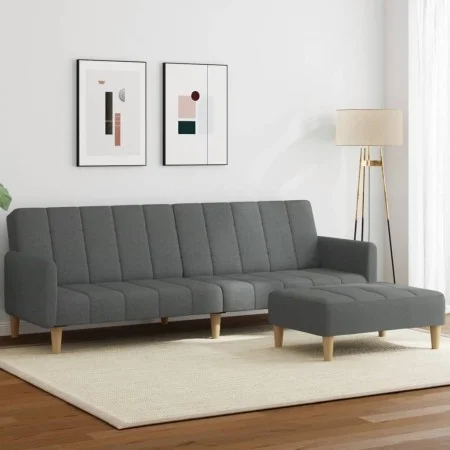 Sofá cama de 2 plazas con taburete tela gris oscuro de , Sofás - Ref: Foro24-3258089, Precio: 341,64 €, Descuento: %