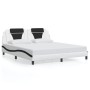Estructura cama con luces LED cuero PE blanco negro 180x200 cm de , Camas y somieres - Ref: Foro24-3214042, Precio: 264,60 €,...