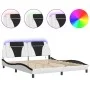 Bed frame with LED lights, white and black PE leather, 180x200 cm. by , Beds and slatted bases - Ref: Foro24-3214042, Price: ...
