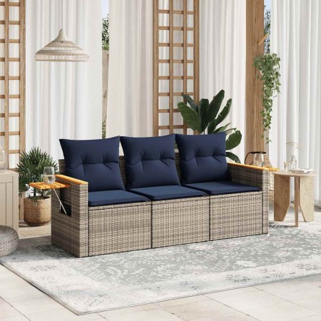 Set de sofá de jardín 3 pzas y cojines ratán sintético gris en Conjuntos de jardín | Comprar online en Foru.es