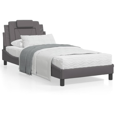 Estructura de cama con cabecero cuero sintético gris 90x190 cm de , Camas y somieres - Ref: Foro24-3208064, Precio: 147,91 €,...