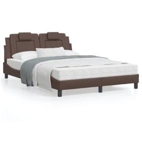 Estructura de cama cabecero cuero sintético marrón 140x200 cm de , Camas y somieres - Ref: Foro24-3208098, Precio: 229,56 €, ...