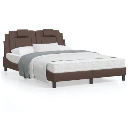Estructura de cama cabecero cuero sintético marrón 140x200 cm de , Camas y somieres - Ref: Foro24-3208098, Precio: 229,56 €, ...