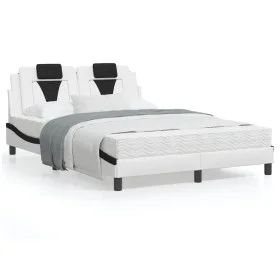 Estructura cama cabecero cuero sintético blanco negro 140x200cm de , Camas y somieres - Ref: Foro24-3208102, Precio: 227,37 €...
