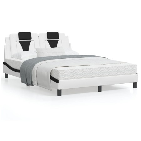Estructura cama cabecero cuero sintético blanco negro 140x200cm de , Camas y somieres - Ref: Foro24-3208102, Precio: 232,96 €...