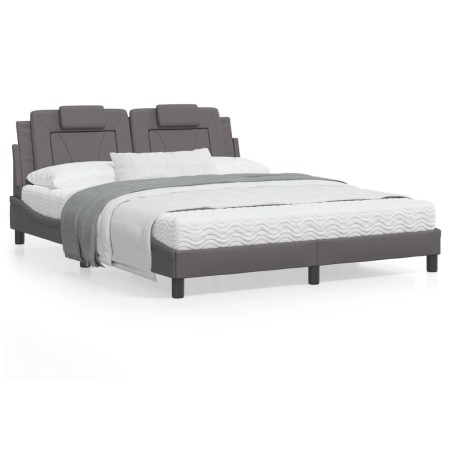 Estructura de cama con luces LED cuero PE gris 160x200 cm de , Camas y somieres - Ref: Foro24-3214032, Precio: 241,81 €, Desc...