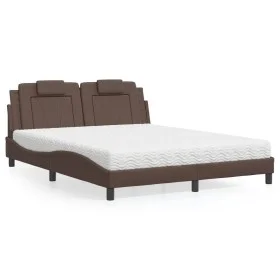 Bed with brown synthetic leather mattress 160x200 cm by , Beds and slatted bases - Ref: Foro24-3208805, Price: 417,90 €, Disc...