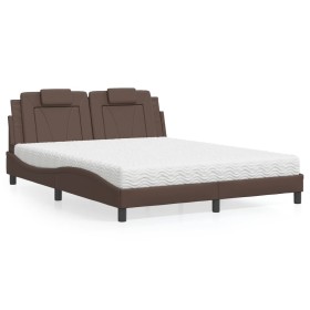 Cama con colchón cuero sintético marrón 160x200 cm de , Camas y somieres - Ref: Foro24-3208805, Precio: 437,64 €, Descuento: %