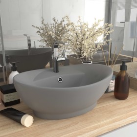 Lavabo lujoso ovalado con rebosadero cerámica gris claro mate de vidaXL, Lavabos - Ref: Foro24-146938, Precio: 88,39 €, Descu...