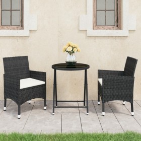 Set de bistró de jardín 3 pzas ratán PE vidrio templado negro de , Conjuntos de jardín - Ref: Foro24-3095926, Precio: 195,17 ...