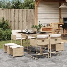 Set comedor de jardín 9 pzas con cojines ratán sintético beige de , Conjuntos de jardín - Ref: Foro24-3278085, Precio: 459,80...