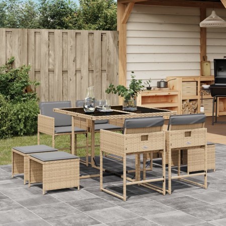 Set comedor de jardín 9 pzas con cojines ratán sintético beige de , Conjuntos de jardín - Ref: Foro24-3278087, Precio: 351,06...