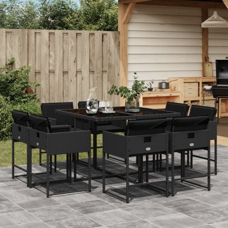 Set de comedor de jardín 9 pzas y cojines ratán sintético negro de , Conjuntos de jardín - Ref: Foro24-3278142, Precio: 411,8...