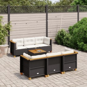 Set de sofás de jardín 7 pzas con cojines ratán sintético negro de , Conjuntos de jardín - Ref: Foro24-3261737, Precio: 489,2...