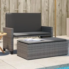 Gartenbank mit Kissen und Fußstütze aus grauem synthetischem Rattan von , Gartenbänke - Ref: Foro24-368409, Preis: 258,30 €, ...