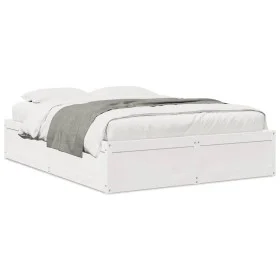 Estructura de cama de madera maciza de pino blanco 160x200 cm de , Camas y somieres - Ref: Foro24-3282370, Precio: 220,38 €, ...