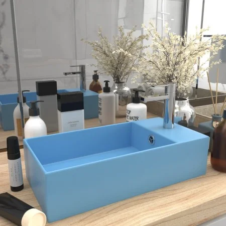Light blue ceramic sink with overflow by vidaXL, Sinks - Ref: Foro24-146989, Price: 74,56 €, Discount: %