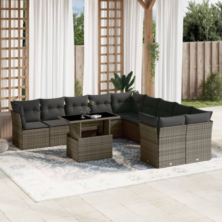 Set de sofás de jardín 11 pzas y cojines ratán sintético gris de , Conjuntos de jardín - Ref: Foro24-3266880, Precio: 677,16 ...