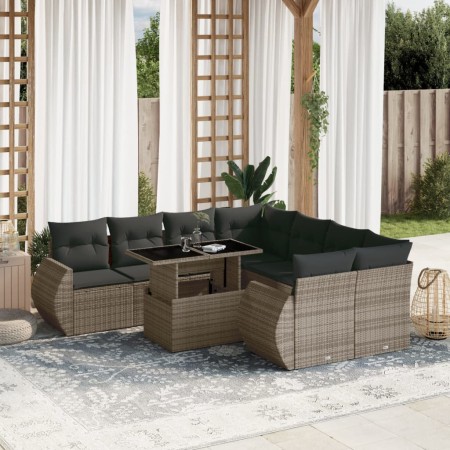 Set de muebles de jardín 9 pzas y cojines ratán sintético gris de , Conjuntos de jardín - Ref: Foro24-3268430, Precio: 609,74...