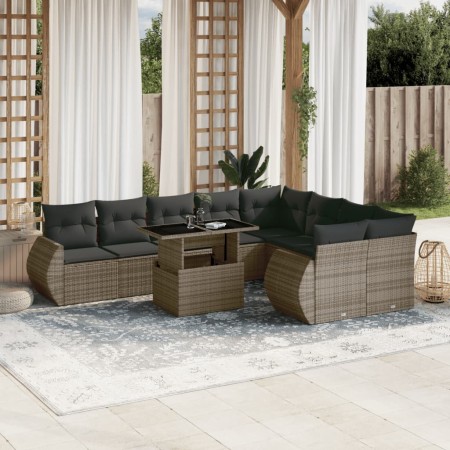 Set de sofás de jardín 10 pzas con cojines ratán sintético gris de , Conjuntos de jardín - Ref: Foro24-3268760, Precio: 708,6...