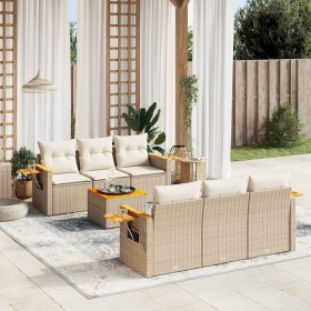 Set sofás de jardín 7 piezas y cojines ratán sintético beige en Conjuntos de jardín | Comprar online en Foru.es