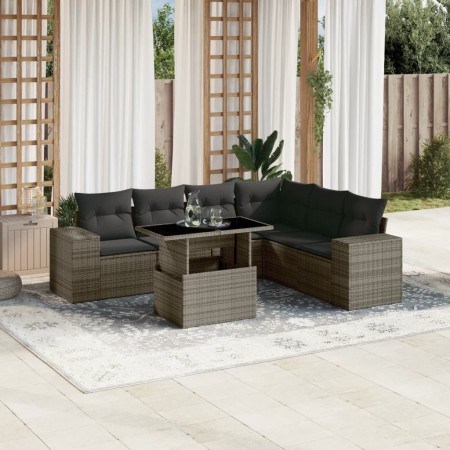 Set de sofás de jardín 7 pzas con cojines ratán sintético gris de , Conjuntos de jardín - Ref: Foro24-3269190, Precio: 486,15...