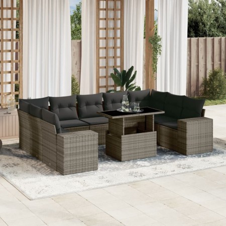 Set de sofás de jardín 10 pzas con cojines ratán sintético gris de , Conjuntos de jardín - Ref: Foro24-3269370, Precio: 654,1...