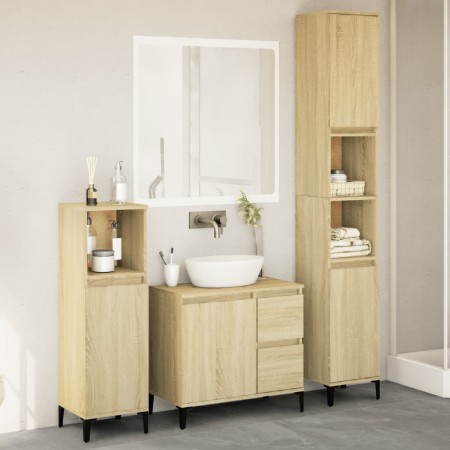 Set de muebles de baño 3 pzas madera contrachapada roble Sonoma de , Muebles de baño - Ref: Foro24-3282654, Precio: 184,97 €,...