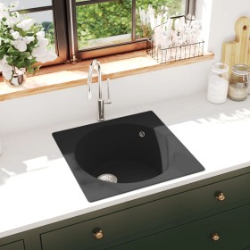 Fregadero de cocina con rebosadero granito negro de vidaXL, Fregaderos - Ref: Foro24-147065, Precio: 134,41 €, Descuento: %