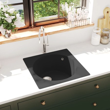 Fregadero de cocina con rebosadero granito negro de vidaXL, Fregaderos - Ref: Foro24-147065, Precio: 134,41 €, Descuento: %