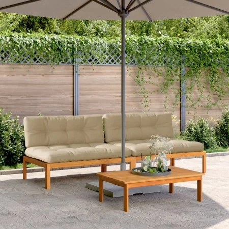Central pallet garden sofas and 2 acacia wood cushions by , Outdoor sofas - Ref: Foro24-3209483, Price: 388,29 €, Discount: %
