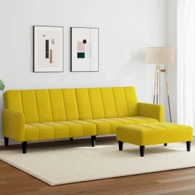 Sofá cama de 2 plazas con taburete terciopelo amarillo de , Sofás - Ref: Foro24-3258102, Precio: 325,18 €, Descuento: %