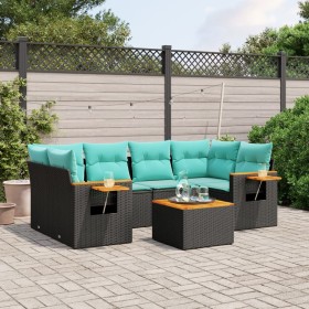 Set de sofás de jardín 7 pzas con cojines ratán sintético negro en Conjuntos de jardín | Comprar online en Foru.es