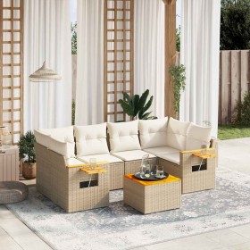 Set sofás de jardín 7 piezas y cojines ratán sintético beige en Conjuntos de jardín | Comprar online en Foru.es
