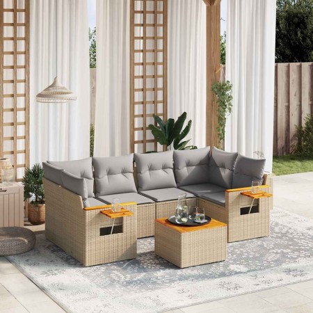 Set sofás de jardín 7 piezas y cojines ratán sintético beige en Conjuntos de jardín | Comprar online en Foru.es