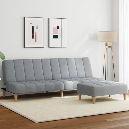 Sofá cama de 2 plazas con taburete tela gris claro de , Sofás - Ref: Foro24-3258085, Precio: 303,96 €, Descuento: %