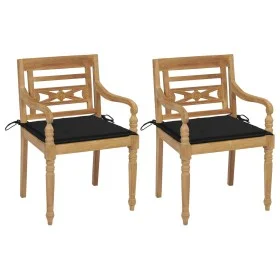 Sillas Batavia 2 uds teca maciza con cojines negro de , Sillas de jardín - Ref: Foro24-3062134, Precio: 254,63 €, Descuento: %