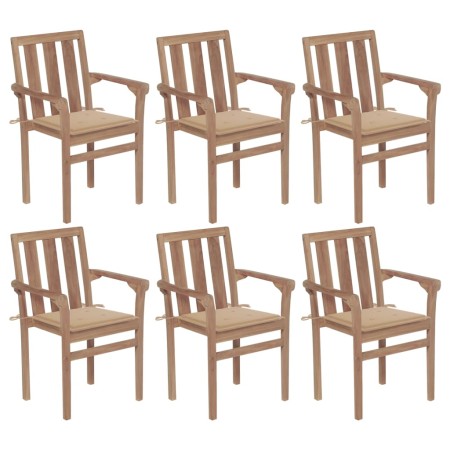 Sillas de jardín apilables 6 uds madera maciza teca con cojines de , Sillas de jardín - Ref: Foro24-3073409, Precio: 791,29 €...