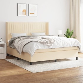 Cama box spring con colchón tela color crema 180x200 cm de , Camas y somieres - Ref: Foro24-3131614, Precio: 658,30 €, Descue...