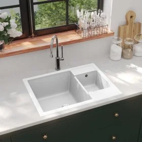 Double bowl kitchen sink with white granite overflow by vidaXL, Sinks - Ref: Foro24-147088, Price: 163,89 €, Discount: %
