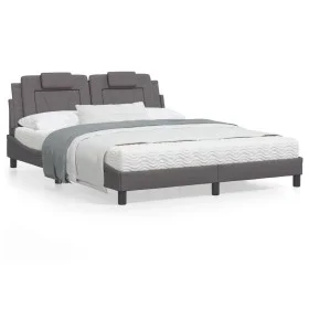 Estructura de cama con cabecero cuero sintético gris 160x200cm de , Camas y somieres - Ref: Foro24-3208106, Precio: 233,82 €,...