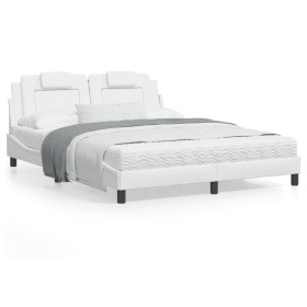 Estructura de cama cabecero cuero sintético blanco 160x200 cm de , Camas y somieres - Ref: Foro24-3208104, Precio: 207,15 €, ...