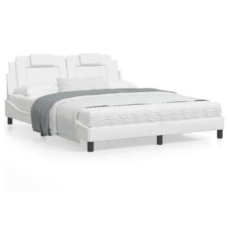 Estructura de cama cabecero cuero sintético blanco 160x200 cm de , Camas y somieres - Ref: Foro24-3208104, Precio: 207,15 €, ...
